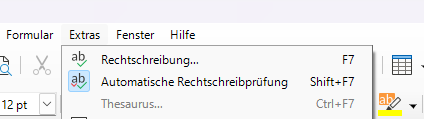 Screenshot Automatische Rechtschreibprüfung