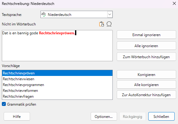 Screenshot Rechtschreibprüfung