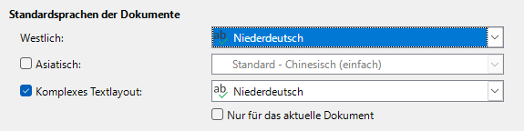 Screenshot Standardsprachen der Dokumente
